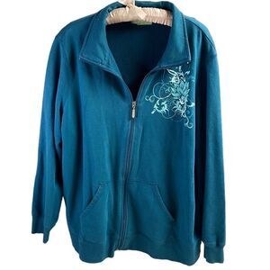 SILVERWEAR Plus Size Womens Zip Up Warmup Style Jacket Size 2X Teal Vintage